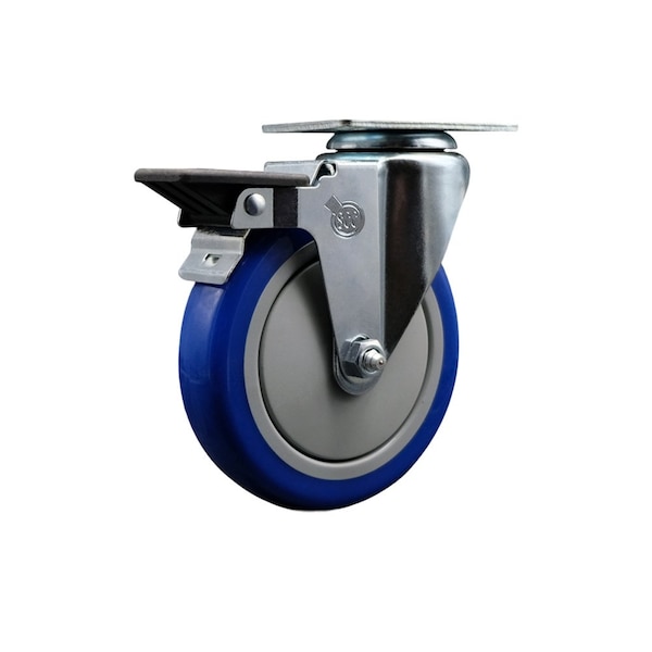 Service Caster 5'' Blue Poly Wheel Swivel Top Plate Caster Posi Brake SCC-20S514-PPUB-BLUE-PLB - main